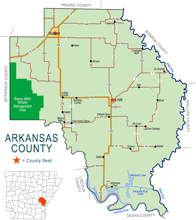 County Hwy. Map of Arkansas County